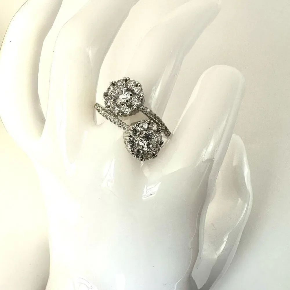 Sterling silver cubic zirconia double halo engagement ring